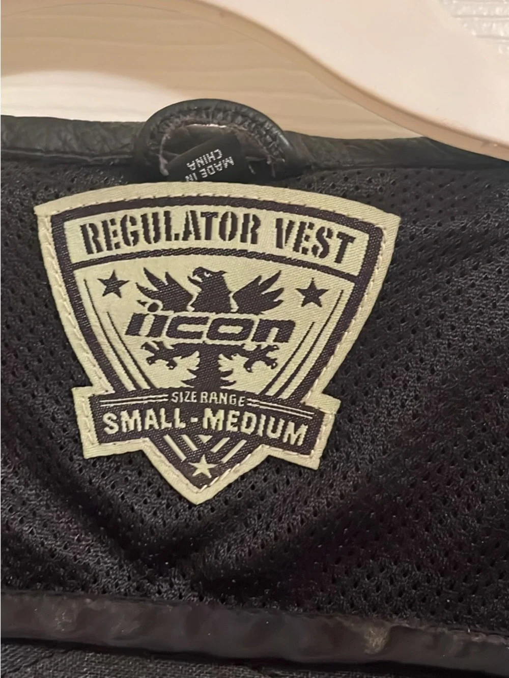 ICON Black Leather Motorcycle Vest with Embossed Logo